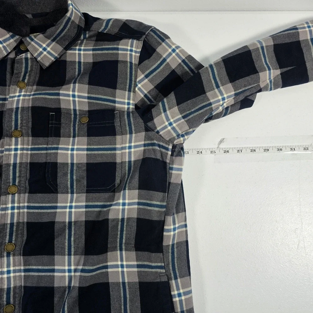 LL Bean Mens‎ Fleece Lined Flannel Shirt Jacket Navy Blue Plaid M 513826 shacket